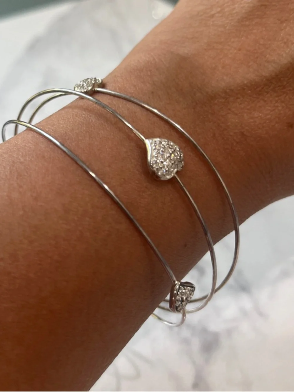 Sterling Silver Heart Multi-Band Dainty Cuff Bracelet